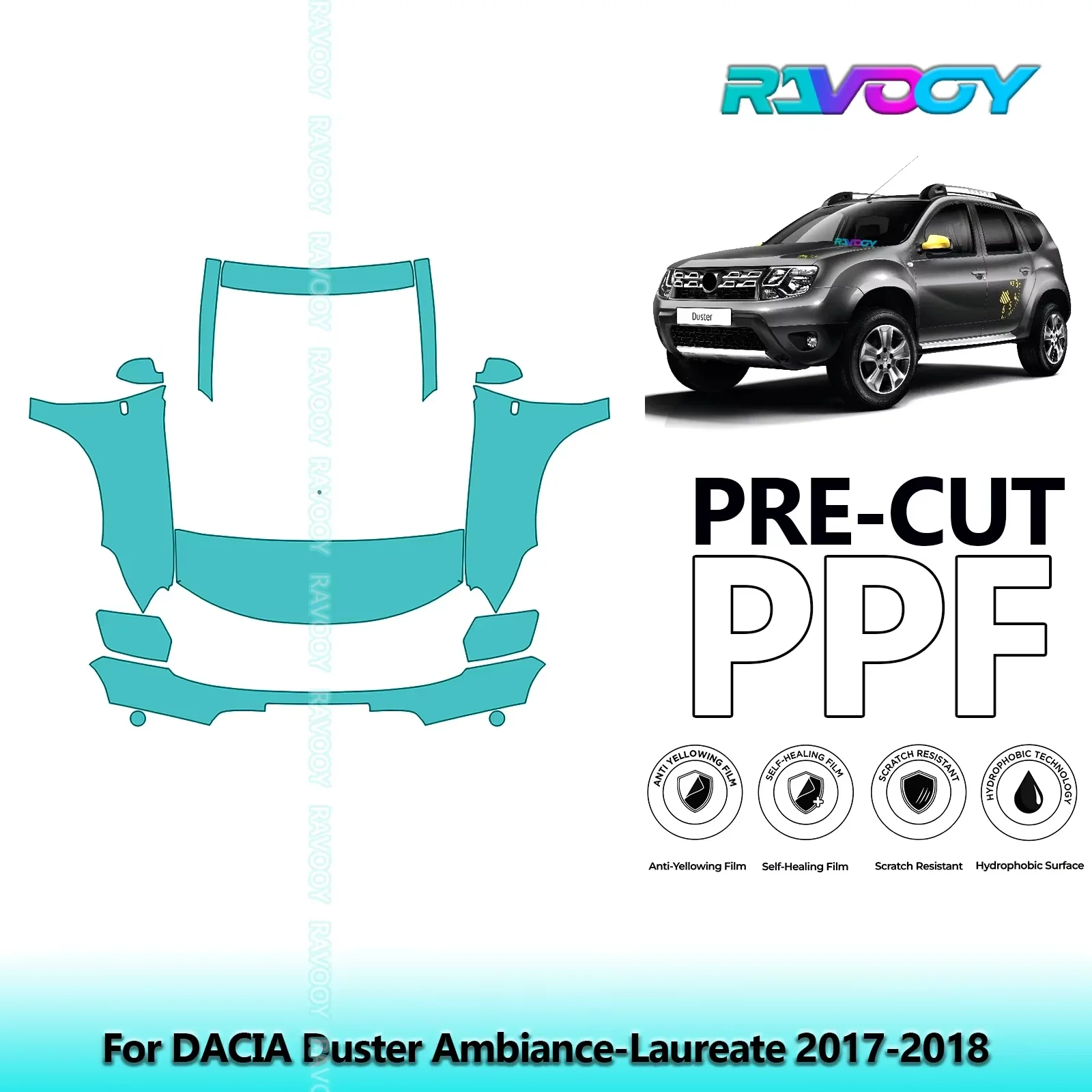 

Передний комплект автомобиля, прозрачный бюстгальтер, предварительно вырезанная защитная пленка для краски PPF для DACIA Duster Ambiance-Laureate 2017-2018