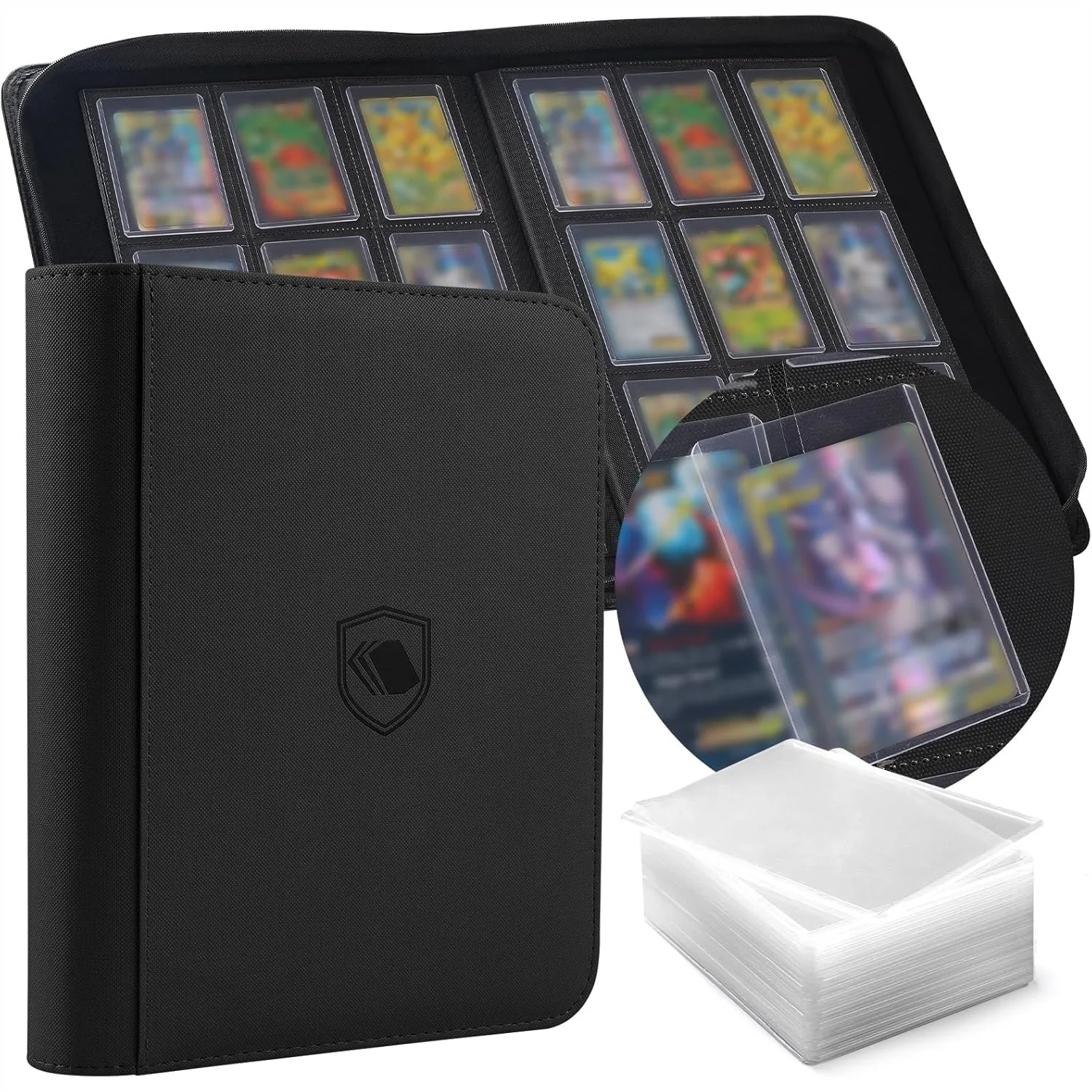 

Toploader Binder Holds 360 Cards, 100 Toploaders Included, 9-Pocket PU Cover for 3x4 Rigid Toploaders, Ringless Double-Sided