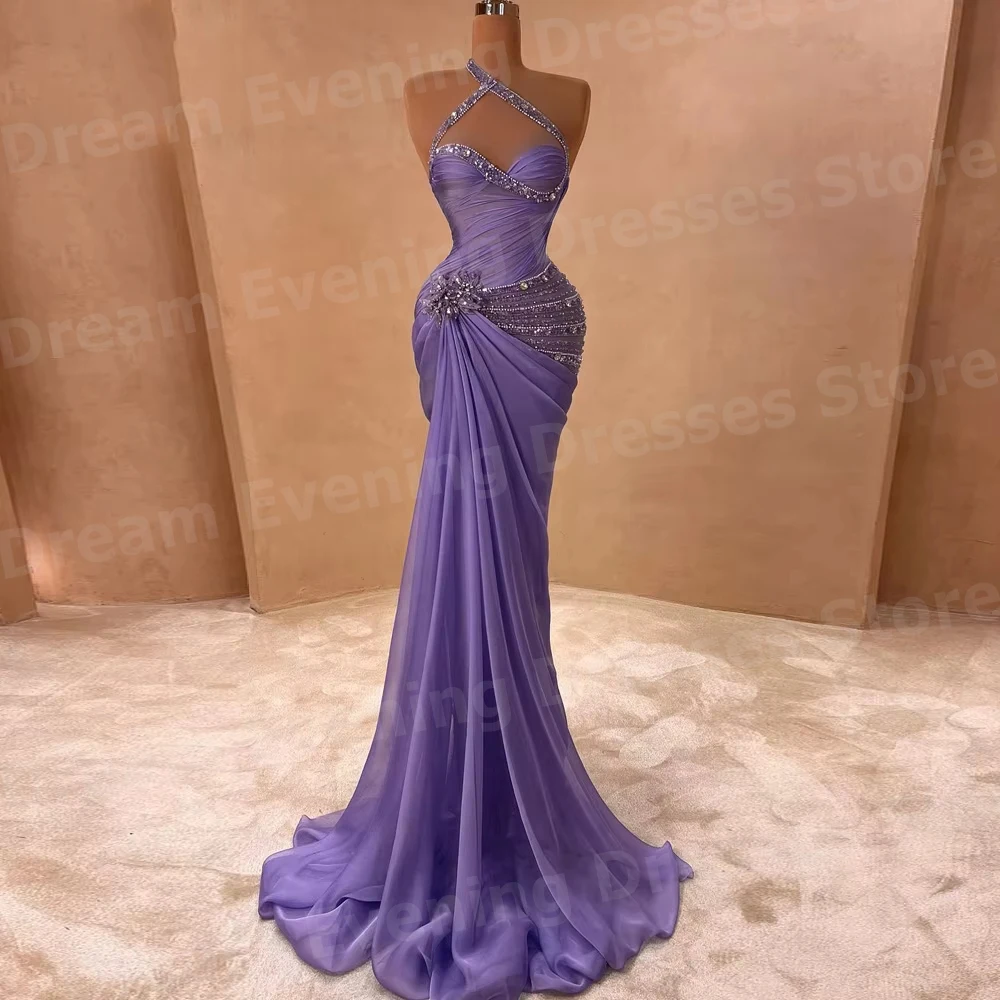 Sexy Meerjungfrau frauen Spaghetti Strap Abendkleider Angepasst Perlen Prom Kleider Ärmellose Falte Vestidos De Fiesta Elegantes