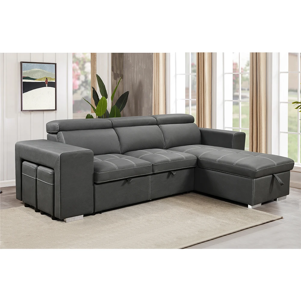 Gray linen reconfigurable Reversible Manual convertible hand-assembled 81.5\