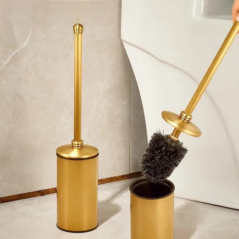 

Light luxury high-end all-copper toilet brush holder Floor-to-ceiling household deodorant toilet brush Long handle cleaning