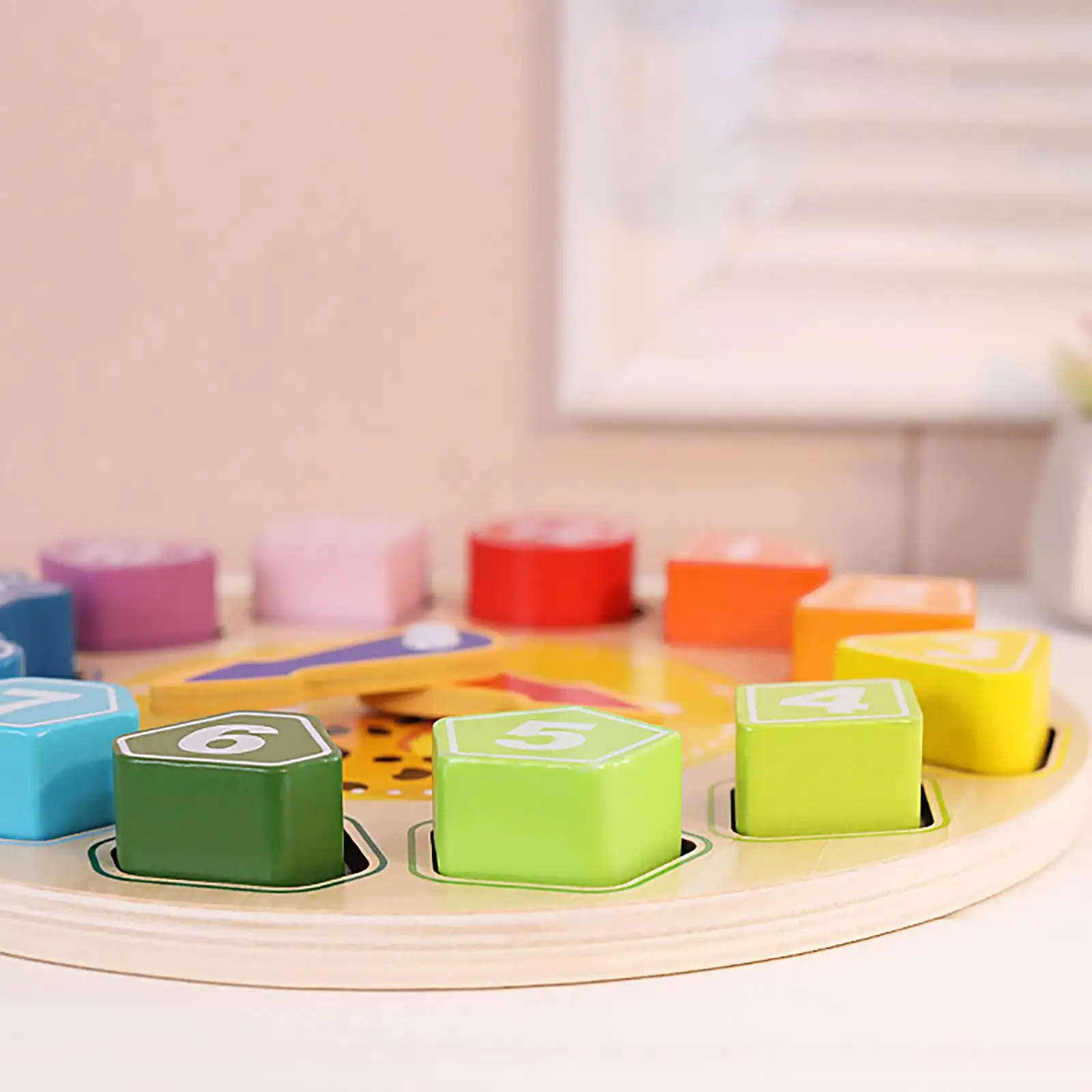 Wooden Shape Sorting Clock Jigsaw Play Blocks Matching for Teaching Time