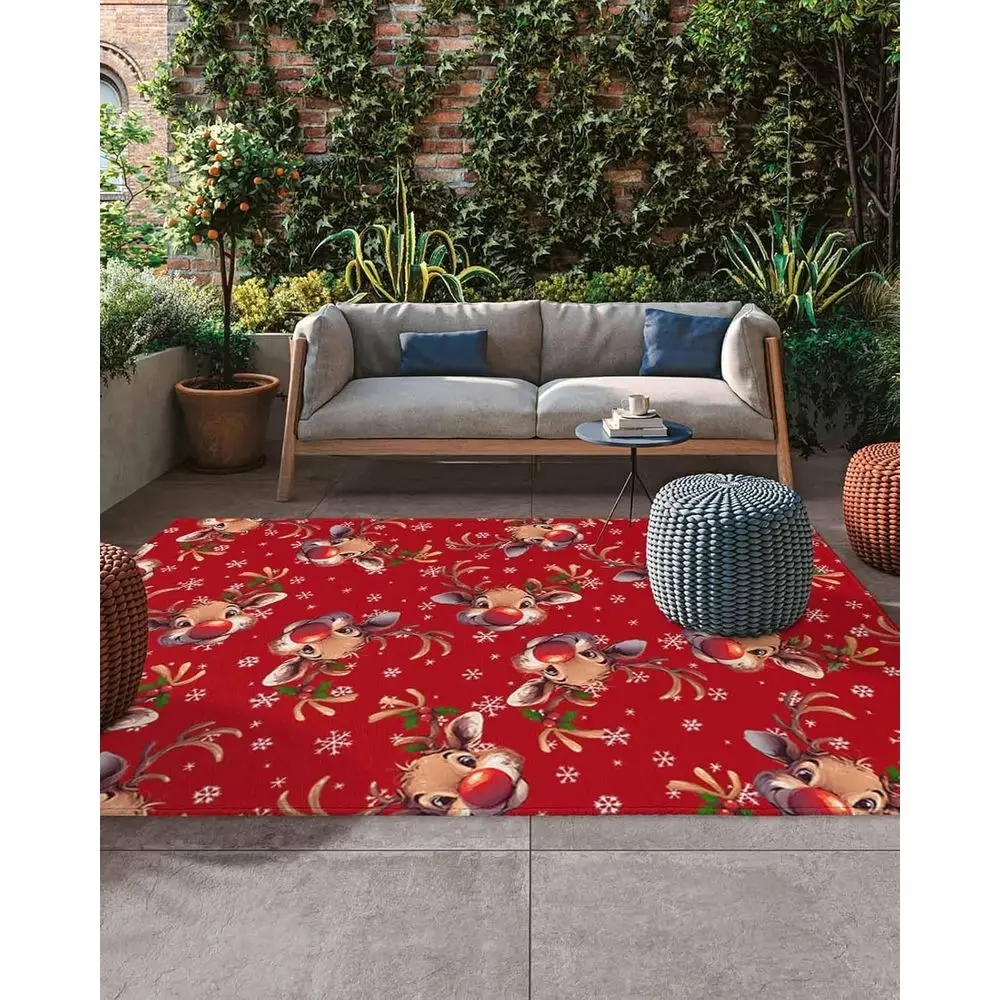 

Рождественский коврик для патио с красной снежинкой, 5x8 футов, устойчивый к атмосферным воздействиям для террасы, крыльца и заднего двора