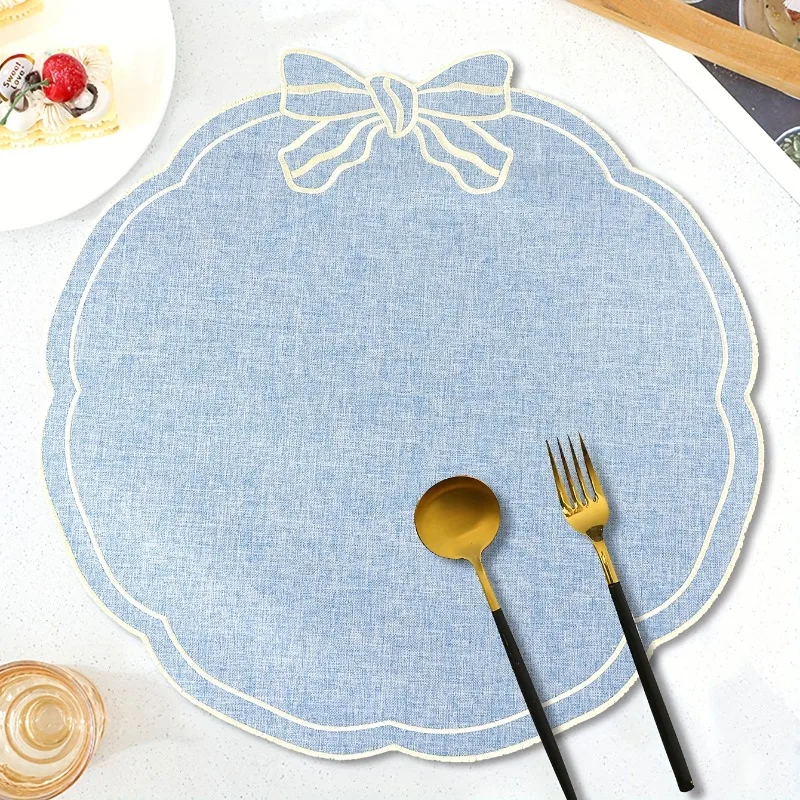 2pcs Christmas Bow Embroidery Placemats Hotel Restaurant Decoration Heat Insulation Pads Anti-Slip Table Mats Western Table Mats