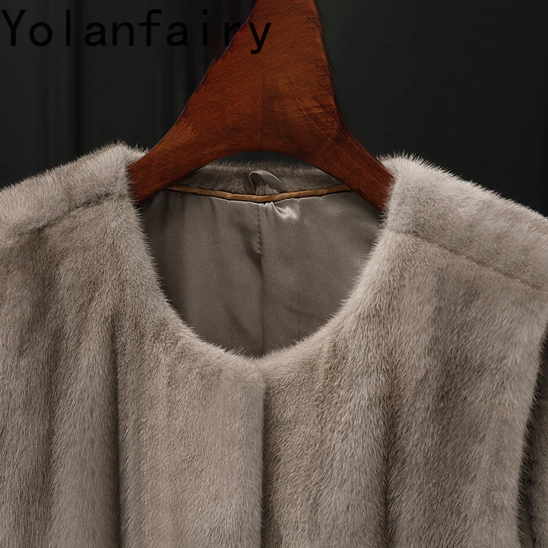 YOLANFAIRY 高品質 ミンクファーコート レディース 秋冬 天然毛皮ベスト ノースリーブ Oネック ショートファーベスト 2025
