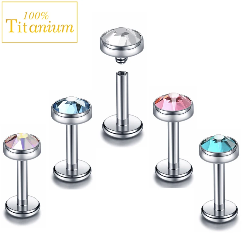 G23 التيتانيوم شقة الزركون Labret مسمار الشفاه خواتم الأذن الزنمة الغضروف اللولب أقراط لولبة داخلية موضة هيئة ثقب المجوهرات