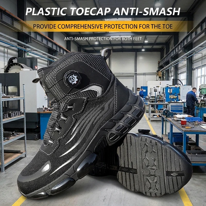 High-Top-Sicherheitsschuhe mit Mesh-Obermaterial, TPU-Sohle, Drehverschluss, Stahlkappe, durchtrittsicher und stoßfest, Unisex für schwere Arbeiten – Detail 9