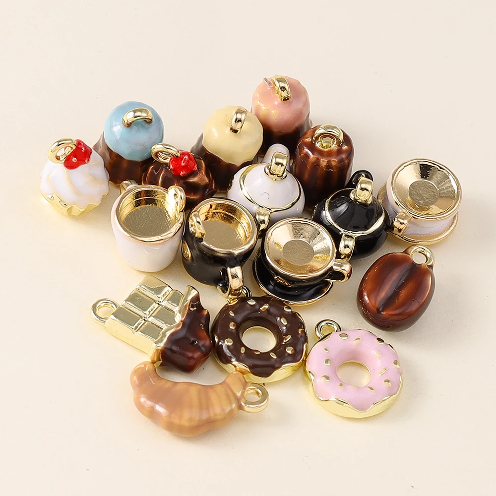 5pcs New In Mix Kawaii Sweet Donuts Cake Coffee Cup Charms for Jewelry Making DIY Pendant Necklace Bracelet Earrings Accessories