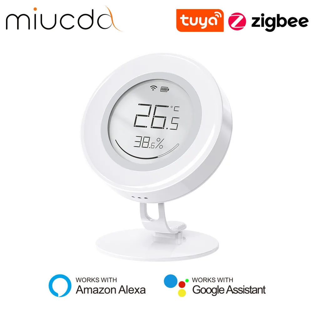 MIUCDA Tuya Zigbee Smart Temperatur- und Feuchtigkeitssensor, Batterieversion mit geringem Stromverbrauch, E-Ink-Bildschirm, funktioniert mit Alexa Google Home