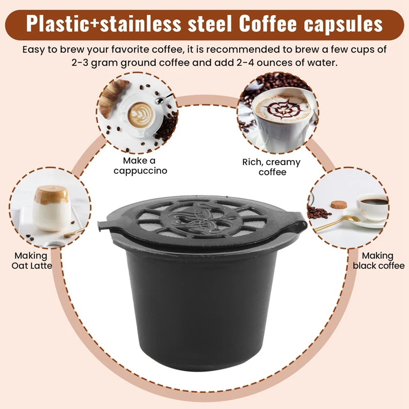 5 Reusable Nespresso Capsules Refillable Coffee Capsule Filter With Nespresso Coffee Machines With Coffee Spoon Brush