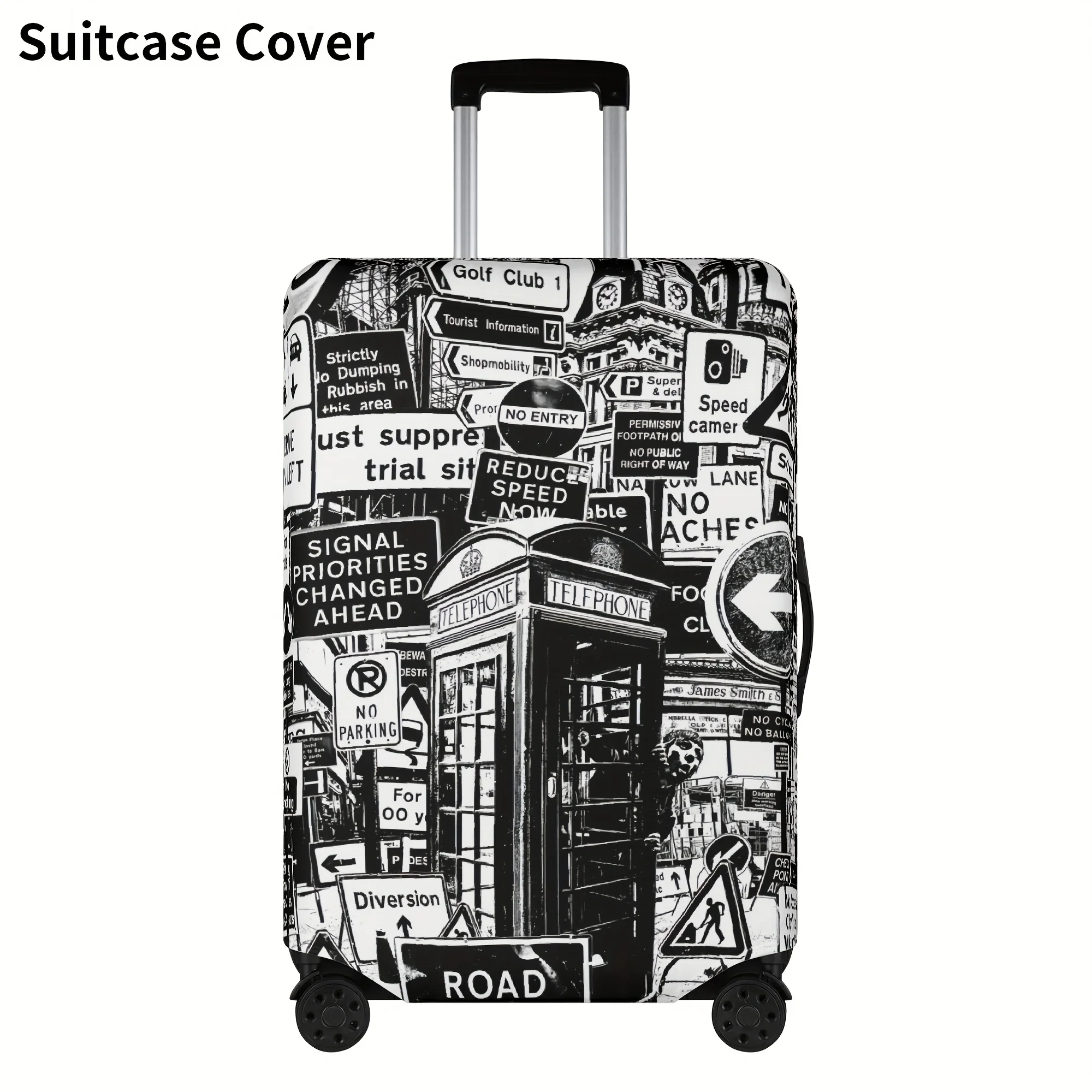

1pc London-Themed Durable Luggage Cover, Double-Sided Printing with Iconic Red Buses Telephone Booths Design