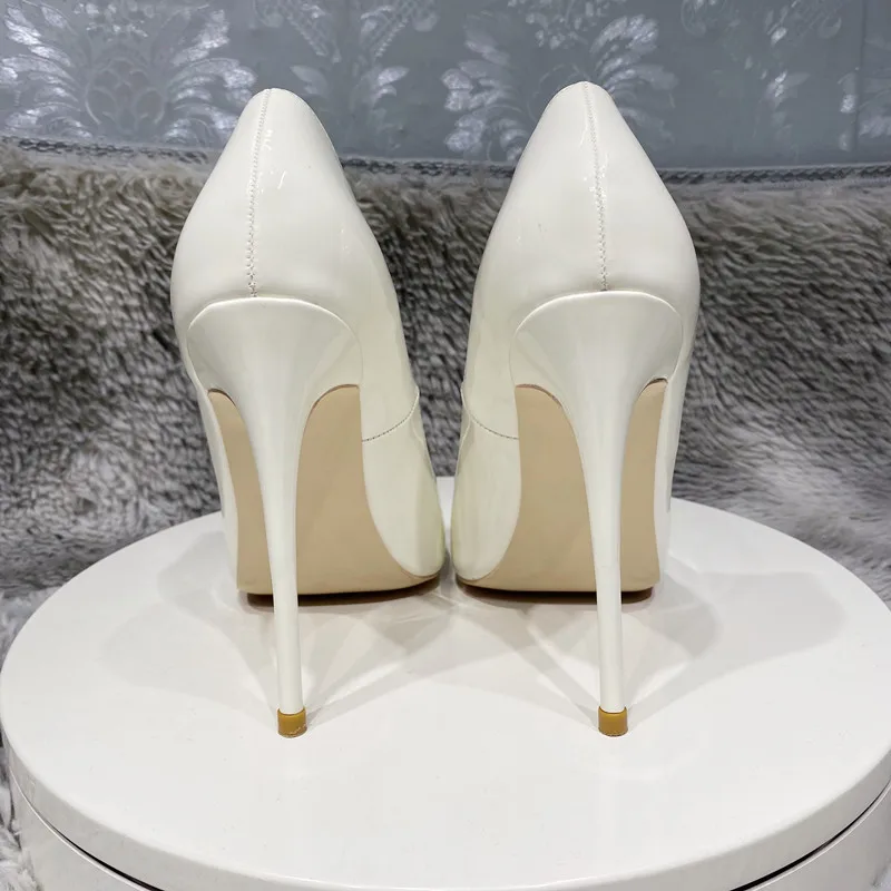 White concise elegant shoes 10cm 12cm super high stiletto heel pointed toe office daily wear women Cleavage pumps black QP174