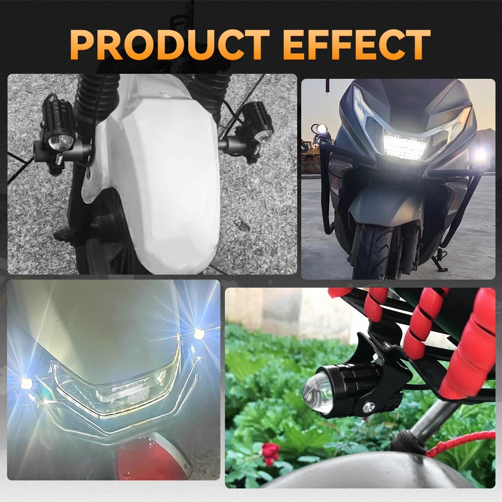 Motorcycle LED Headlights Auxiliary Spotlights Mini Projector Fog Light Front Driving Lamp Universal Dual Color Moto Accessories