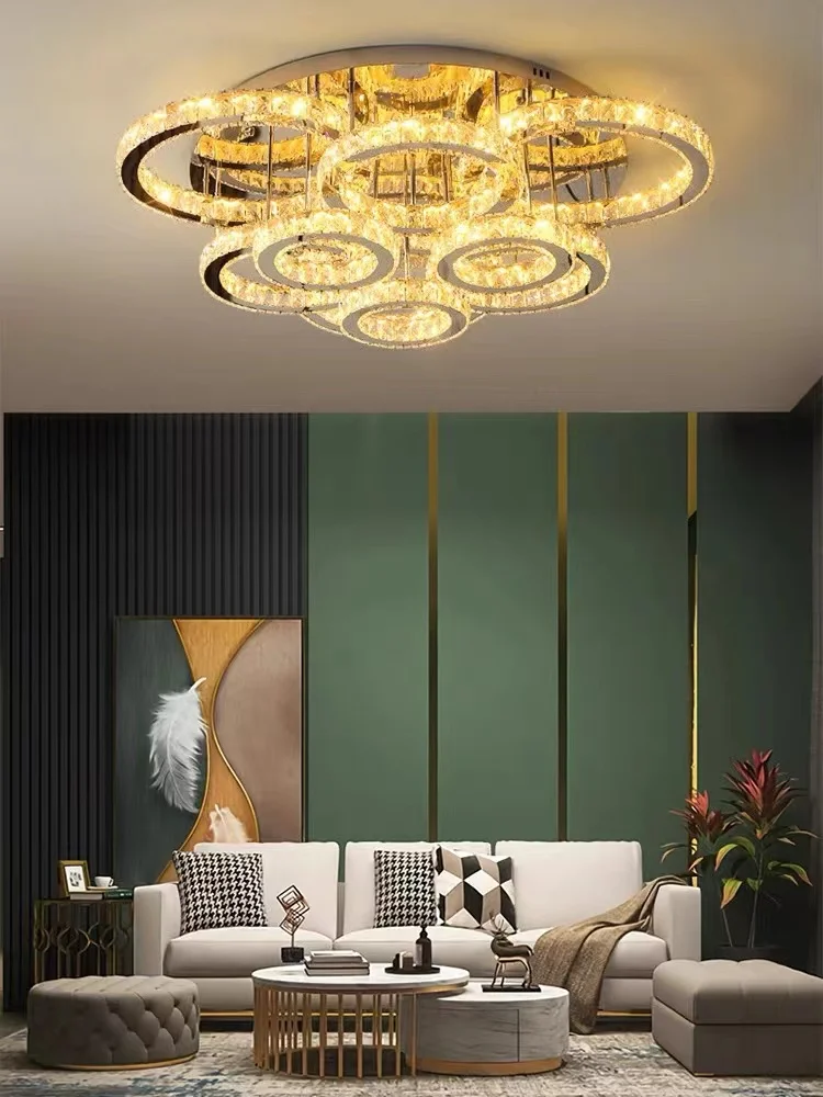 LED Modern Stainless Steel Crystal Rings RGB Dimmable Lamparas De Techo Ceiling Lights.LED Ceiling Light.Ceiling Lamp For Foyer