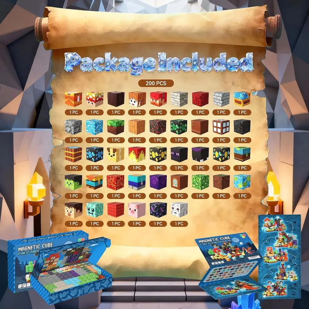 200-Piece Magnetic Building Cubes - Dragon Theme, Educational STEM Toys for Kids 3+, Ideal Gift for Boys