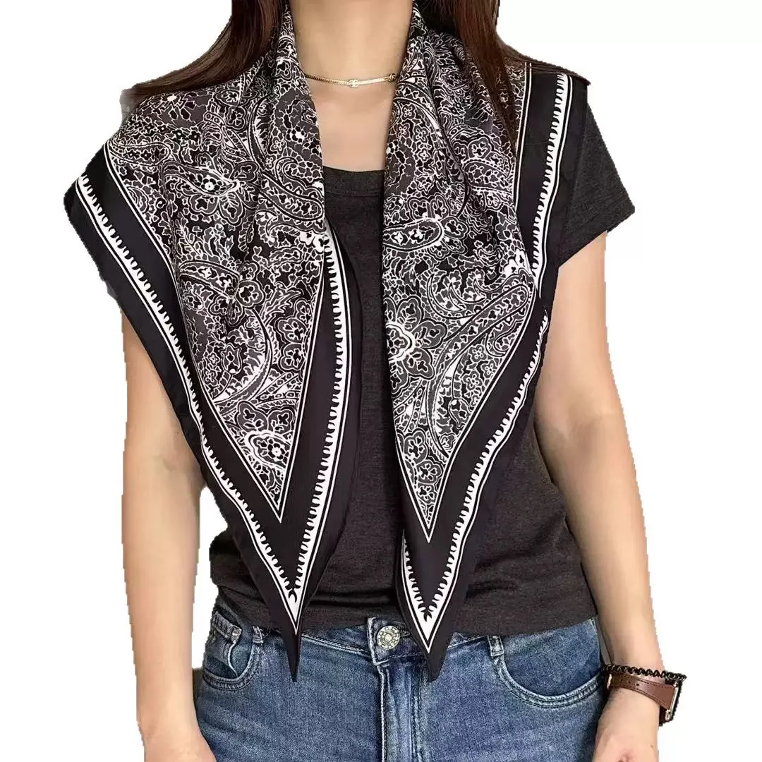 

Spain Fashion Vintage Paisley Floral Triangular Bandage Silk Scarves Square Small Handkerchief Neck Snood Bag Hijab Snood 2025