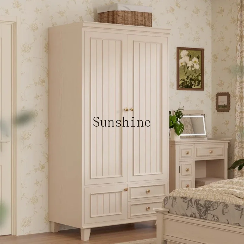 French antique wardrobe two-door bedroom hanging wardrobe solid wood furniture small apartment household  FT