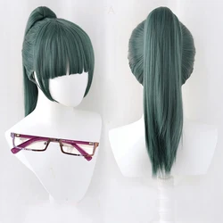 Alta qualidade maki zenin peruca cosplay jujutsu kaisen 60cm verde escuro resistente ao calor do cabelo sintético anime cosplay perucas + óculos