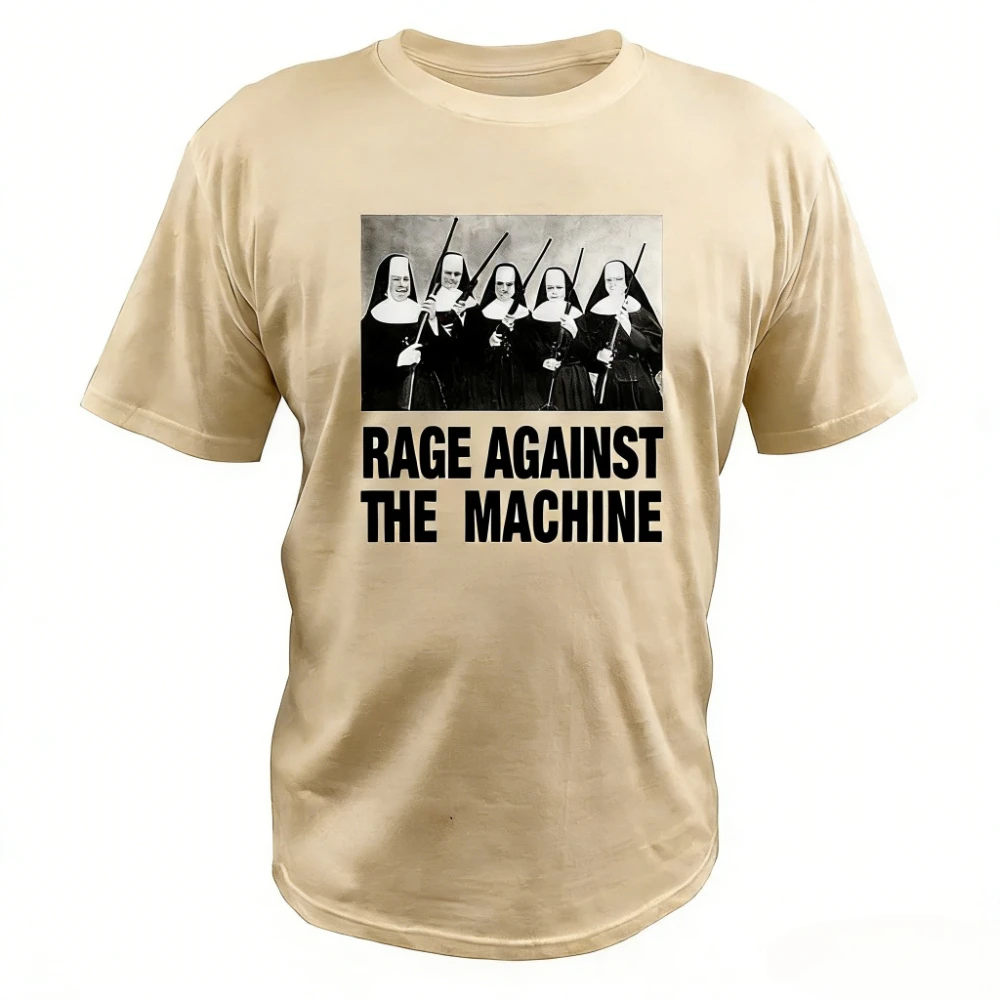 Men T Shirt Rage Against The Machine Nuns with Guns Rap-Metal Band TShirts Breathable Fitness Crew Neck Tops Ropa Hombre