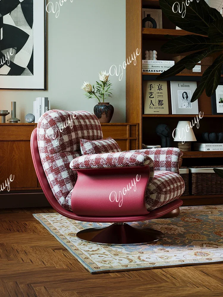 

J American Retro Swivel Sofa Chair Designer Creative Armchair Single Sofa Houndstooth Lounge Chair