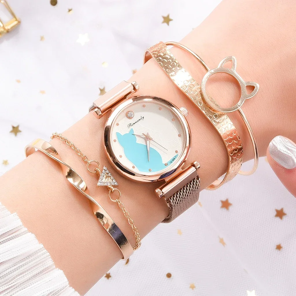 Fashion Watch Women Quartz Wristwatch Mesh Bracelet Cute Cat Dial Luxury Woman Watch Casual Ladies Clock Relogio Femenino