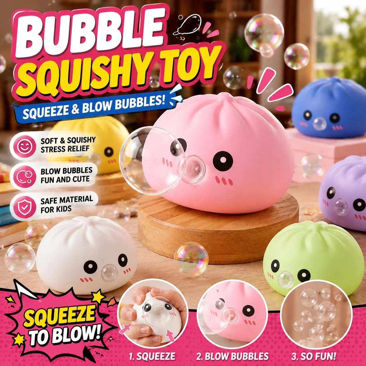 Ensemble de jouets Squishies en forme de boulette avec jouet sensoriel extensible à bulles pour la relaxation et le plaisir