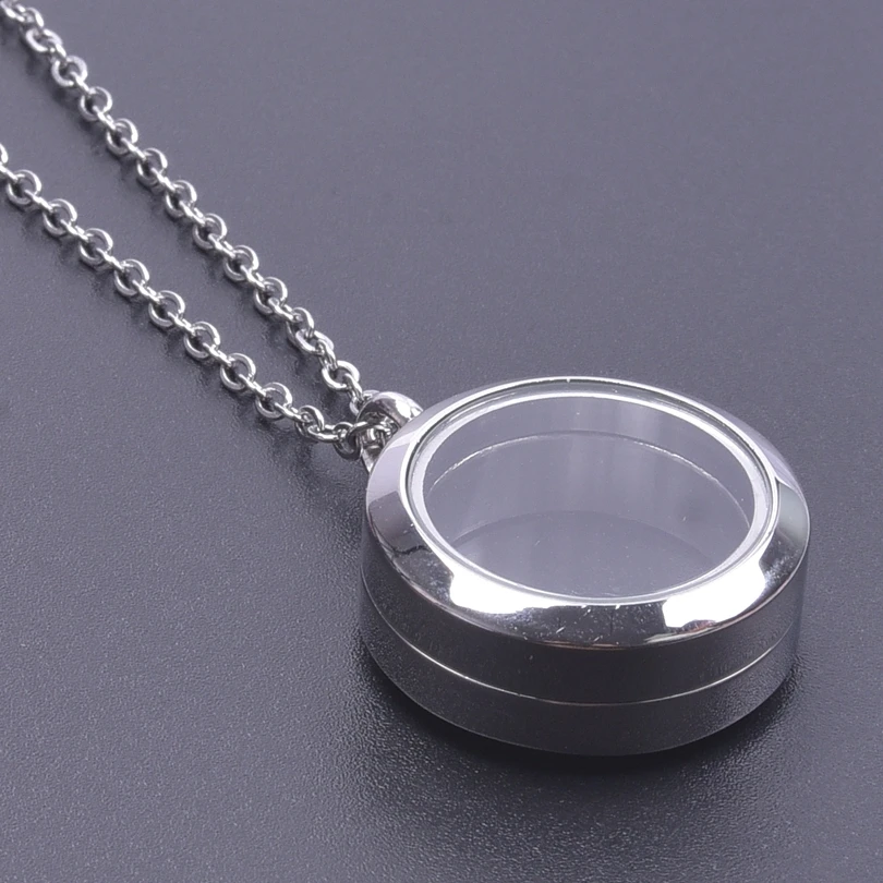 Never Fade Round Stainless Steel Locket Pendant Necklaces For Women Men Accessories Living Lockets Necklace Memory Jewelry Gift