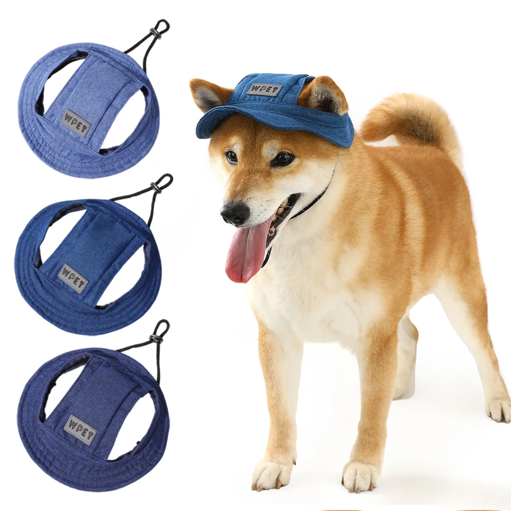 Washed Denim Pet Dog Sun Hat Adjustable Small Medium Dogs Outdoor Walking Sun Protection Cap Puppy Fashion Photo Props Accessory