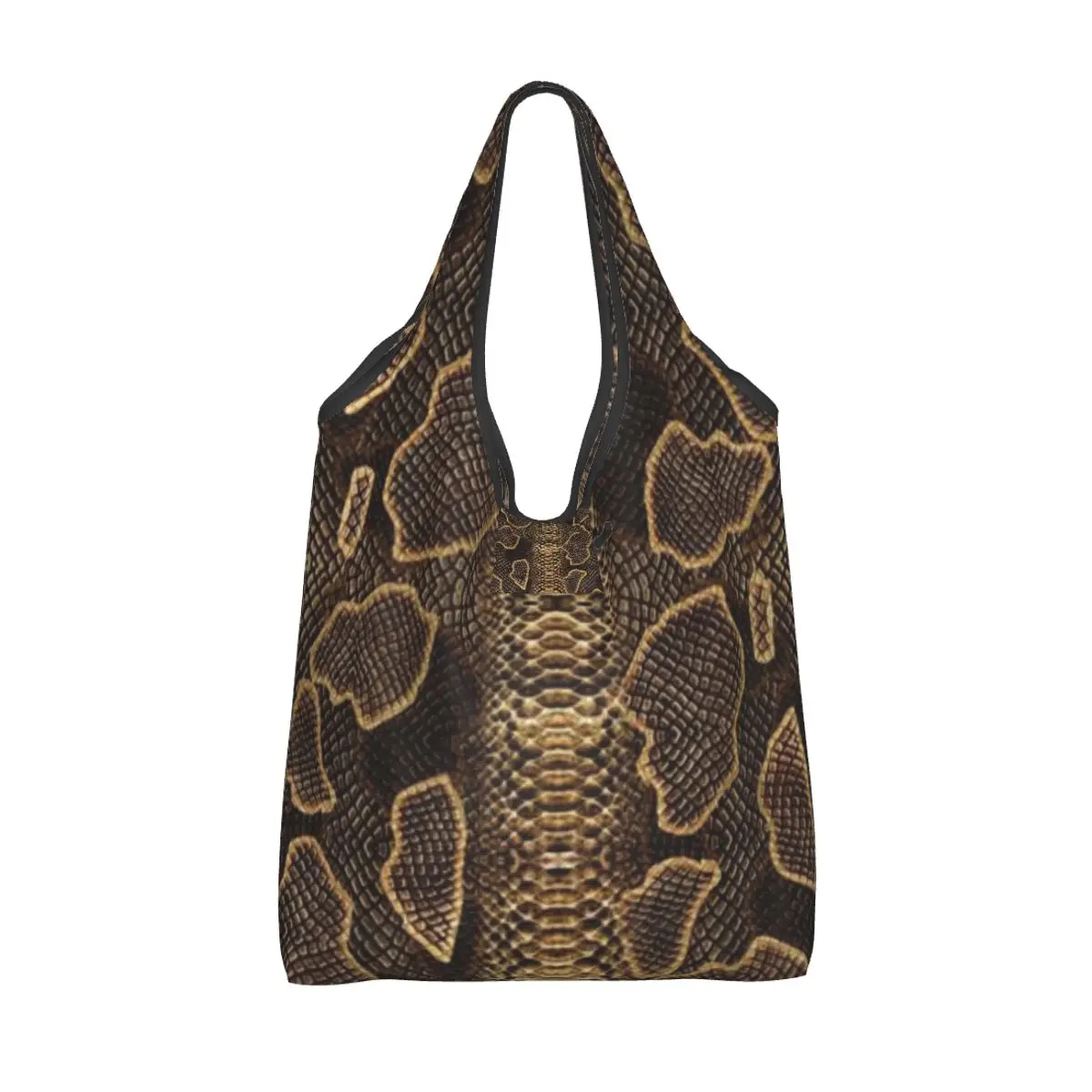 Folding Shopping Bag Snake Skin Design Reusable Portable Shoulder Handbag for Travel Grocery Pocket Tote