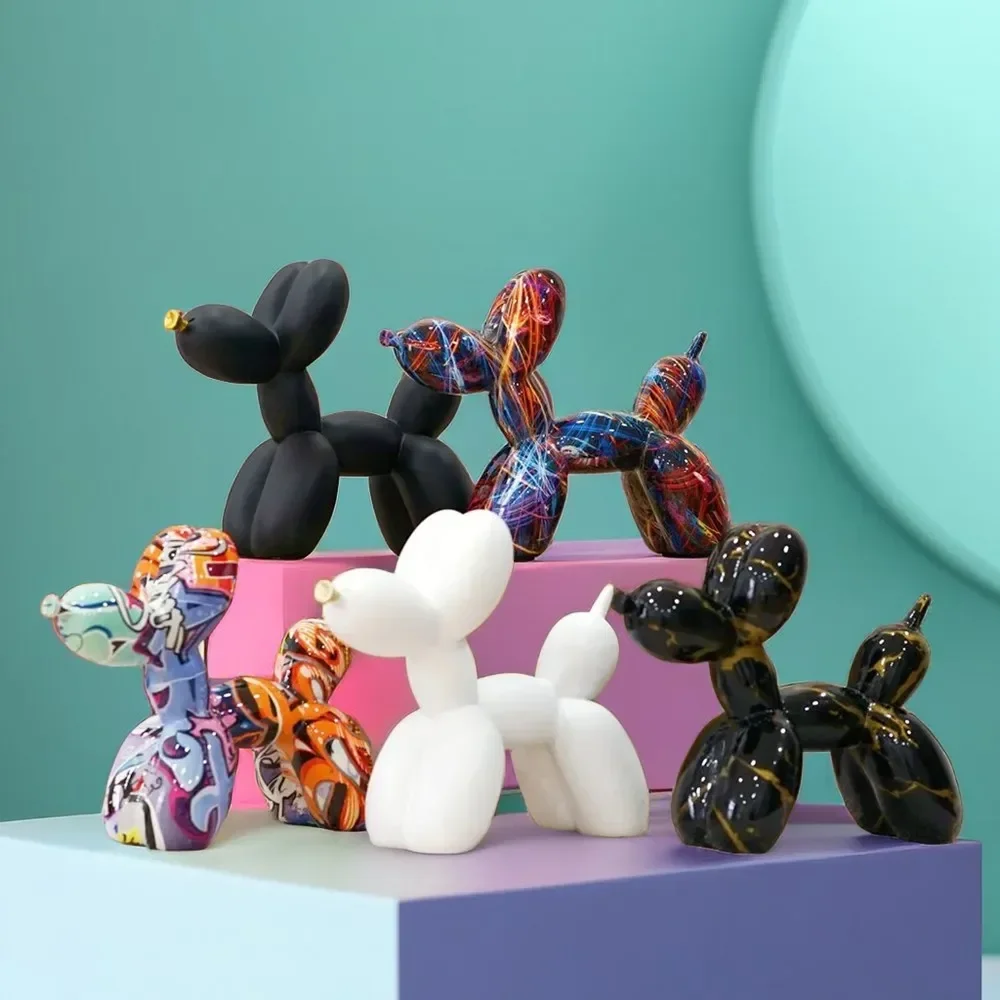 Vilead Graffiti Balloon Dog Sculpture Black White Puppy Living Figurines Bathroom Bedroom Tabletop Decoration Modern Room Pink