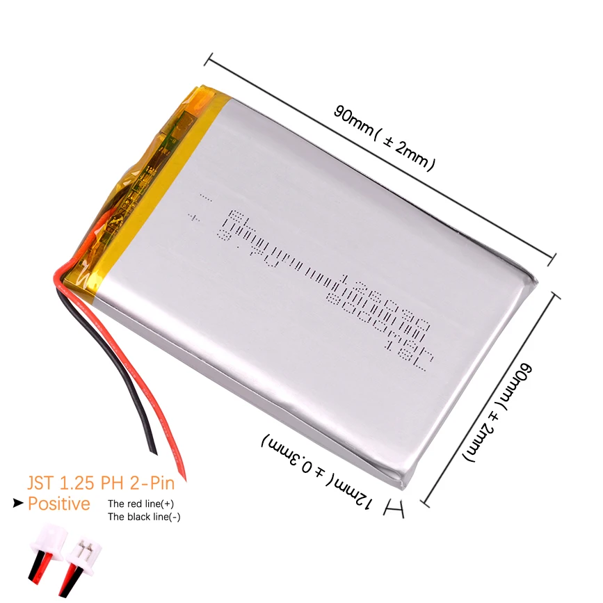 JST1.25mm 2Pin 3.7V 306090 3000mAh Lithium Li-ion Polymer Battery 406090 506090 606090 706090 806090 906090 106090 126090