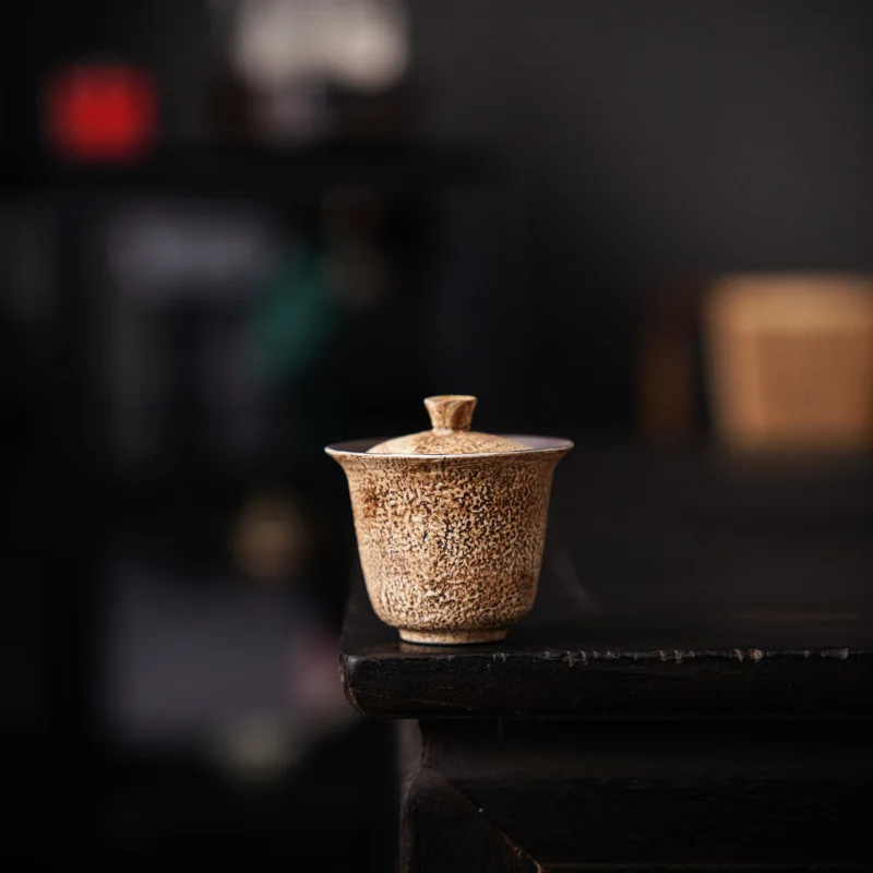 

Coarse Pottery Old Rock Clay Pattern Two-Talent Bowl Tea Cup Retro Single Household Tea Bowl Kung Fu Tea Set Gift Box