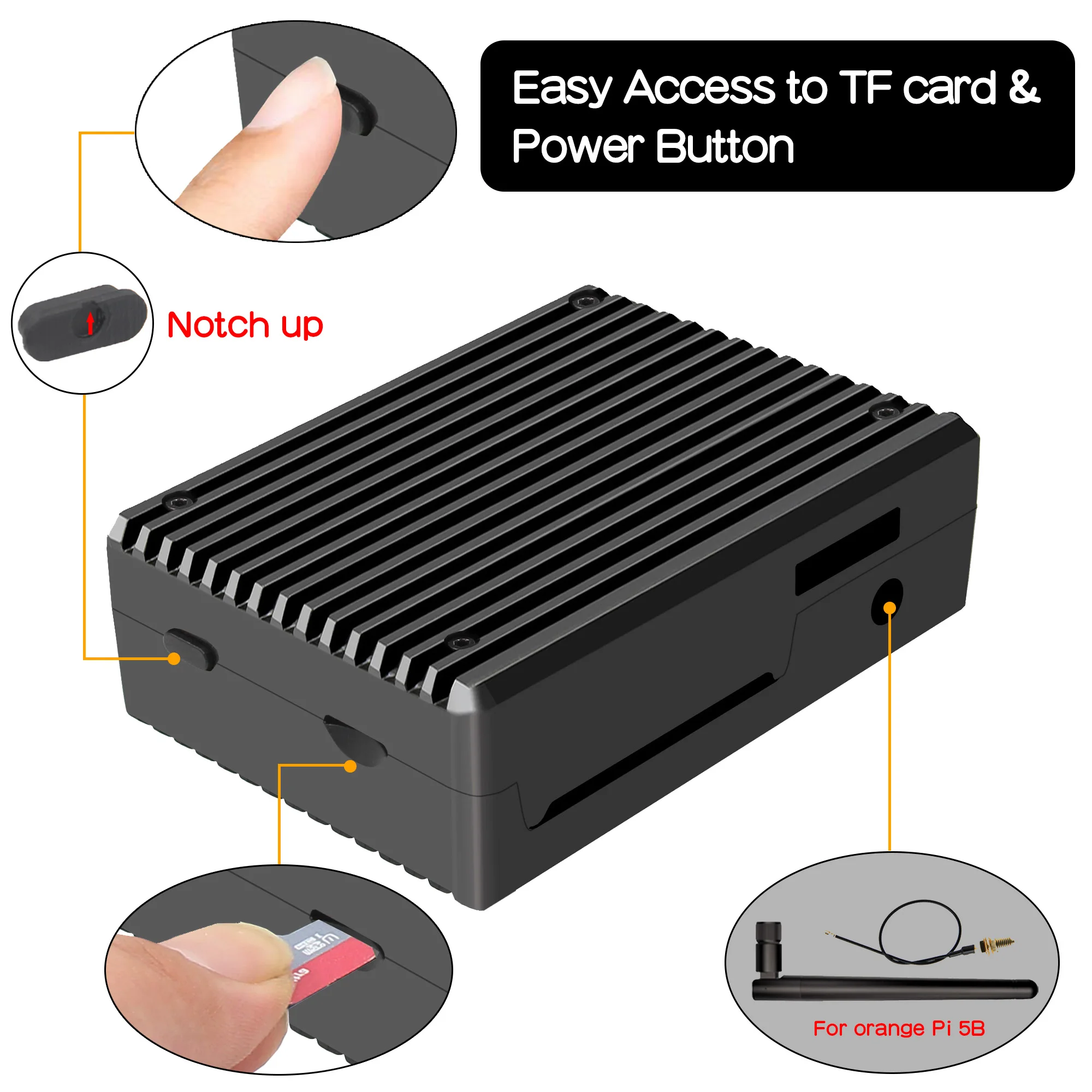حافظة Geekworm Orange Pi 5/5B | علبة تبريد سلبي من الألومنيوم (N507)
