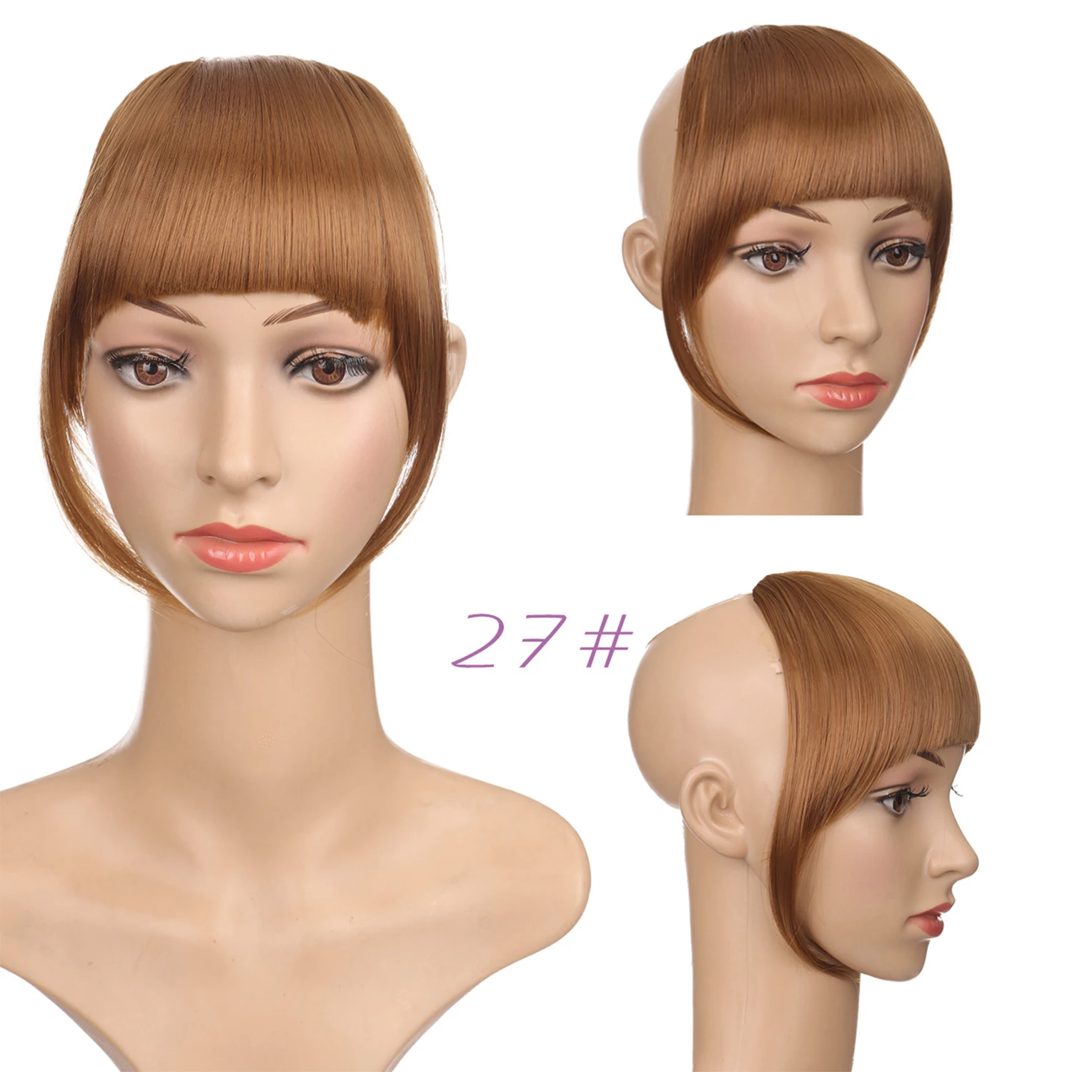 Synthetisch dameshaar Korte rechte stompe pony Natuurlijke nep-valse haarclip-in haarstukken voor zwarte hittebestendige vezels