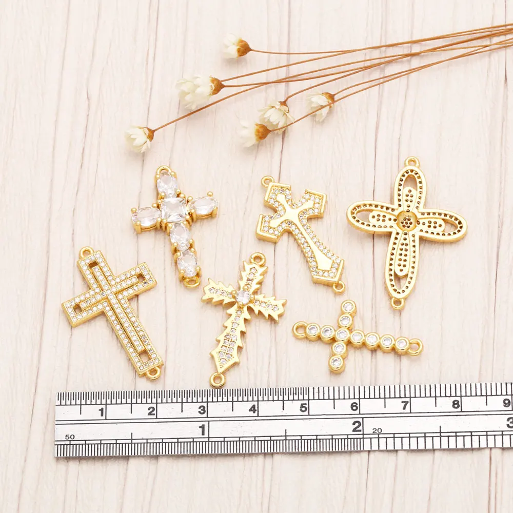 OCESRIO White Crystal Big Cross Charms For Bracelet Copper Gold Plated Crucifix Handmade DIY Jewelry Making Supplies Chma225