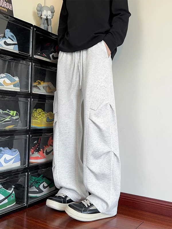 

Cleanfit American Sle Casual Trousers Men's Autumn Winter Folded Sport Sweatpants Loose Straight Leg Long Pants