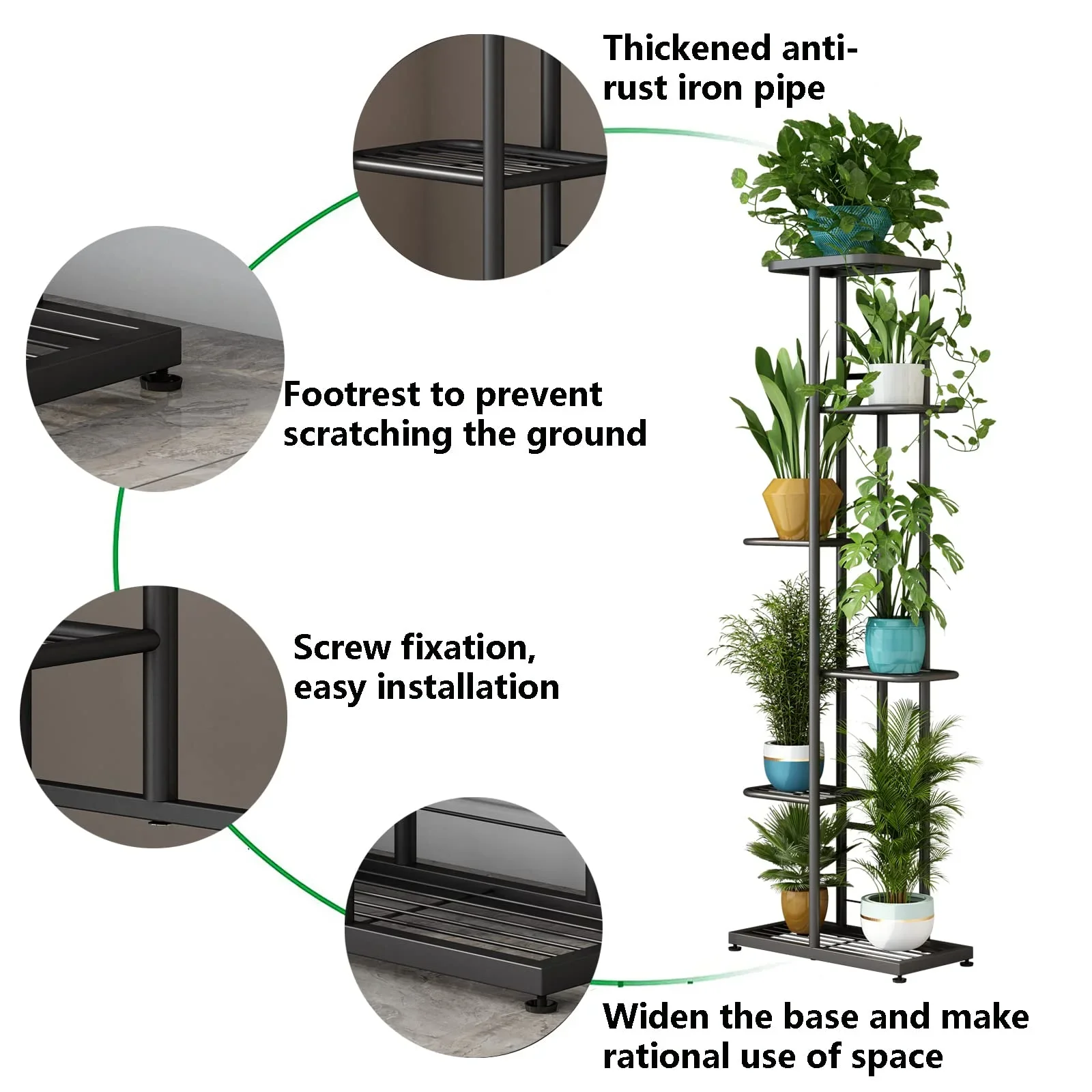 Supporto per piante scaffale per vasi da fiori multiplo in metallo scaffale per espositori per fioriere da esterno per interni per soggiorno da