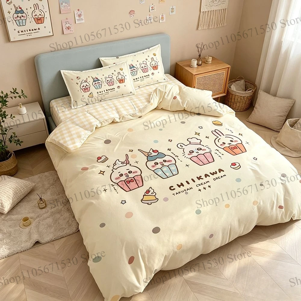 Kawaii Chiikawa Cute Cotton Bedding Set Class A Full Cotton Four Piece Set Cartoon Small Eight Quilt Cover Sheet Cartoon Lovely