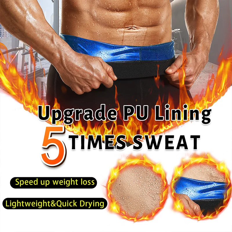 بنطال ساونا رجالي للعرق للبالغين لتخفيف الوزن، شورت ضغط عالي الخصر مع فتحة قابلة للتنفس