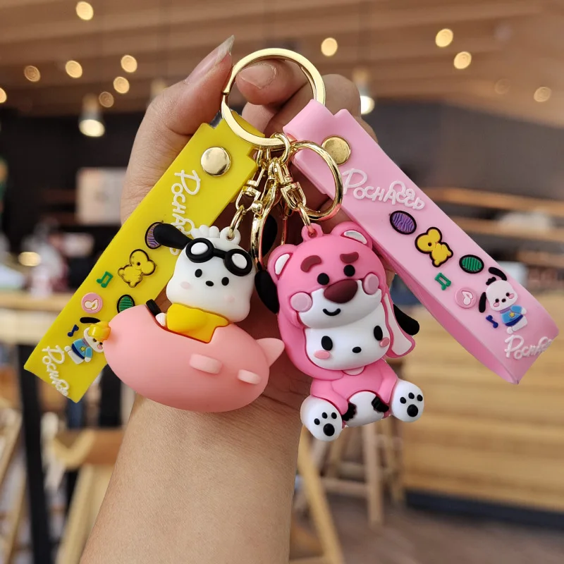 พวงกุญแจตุ๊กตาจาก Sanrio อนิเมะ keychian น่ารักคอสเพลย์ pochacco keyring น่ารักของเล่นน่ารักน่ารักสำหรับเด็กพวงกุญแจจี้ห้อยรถยนต์พวงกุญแจ kado ulang tahun เด็กผู้หญิง