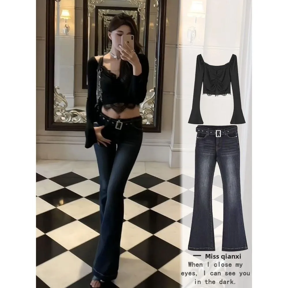 

Slim Fit High Waist Bell Bottom Jeans Women's Light Blue Grey Stretchy Retro Style Casual Cotton Polyester Blend Denim