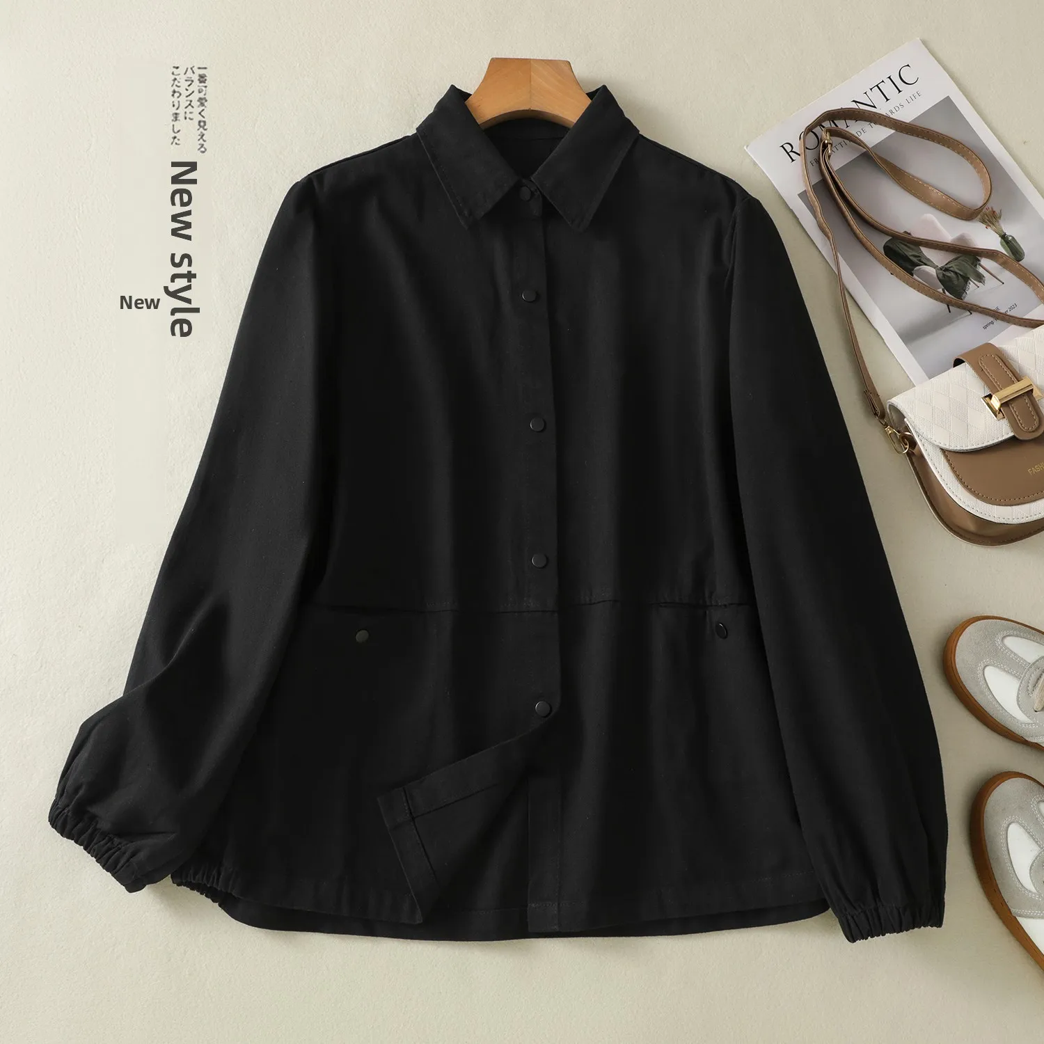 Spring Autumn Cotton Twill Short Casual Vintage Women's Loose Large Size Long Sleeve Shirt Outerwear Top Versatile Regular Fi...