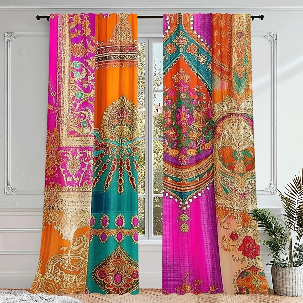 Colorful printed textiles for curtains. Polyester fiber, featuring floral paisley patterns. Suitable for bedrooms and kitchens