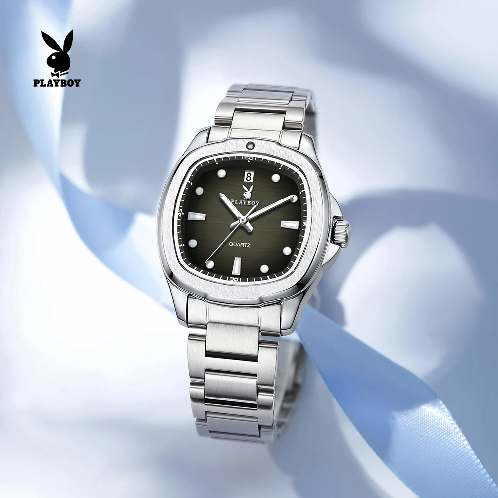 

PLAYBOY 3529 Classic Women Watch Minimalist Square-round Dial Stainless Steel Strap Date Display 30m Waterproof Watch For Women