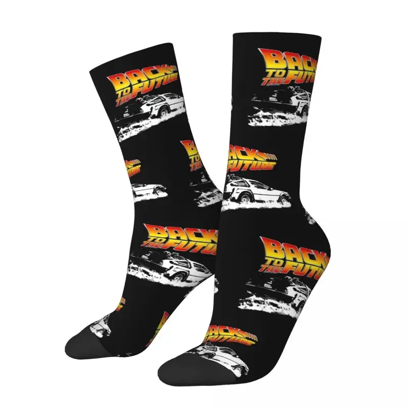 Y2K Back To The Future For Women Men Accessories All Season DeLorean Fire Tracks White Stencil Comfortable Long Socks Non-Slip