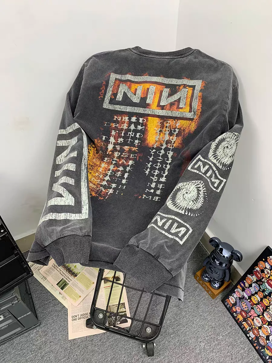 Nice Washed Saint NIN Nine-inch Nail Long Sleeves T-shirt Men Women Best Quality Heavy Fabric 25fw Tops Tee T Shirt