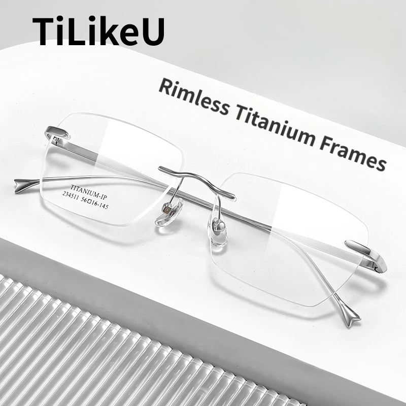 

2024 New Rimless Eyewear Frames Ultra Light Titanium Frame Men Frameless Glasses Square Myopia Anti-blue Light Eye Glasses Frame