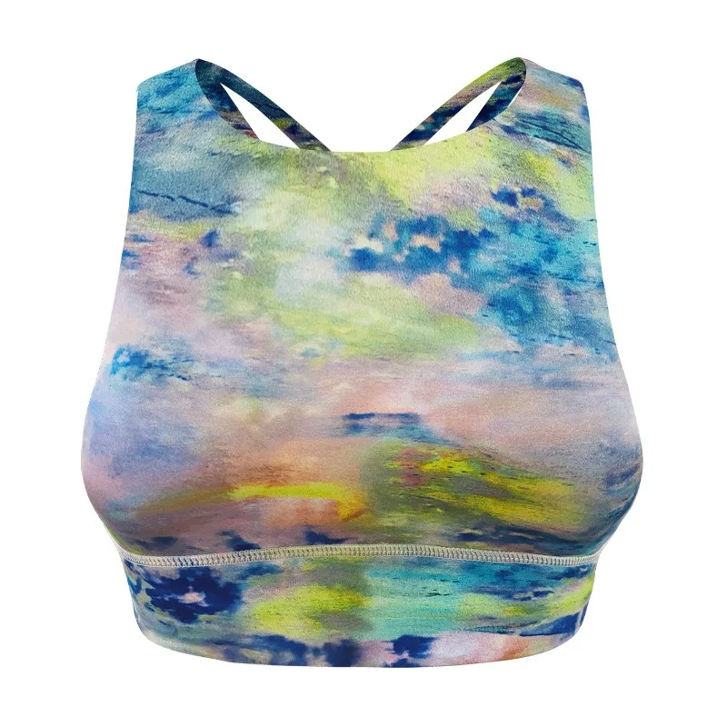 Aiithuug Crisscross Sexy Back Yoga Bra Colorful Running Bras Camouflage Sports Tops Yoga Crop Top Fitness Gym Dashing Bras Run