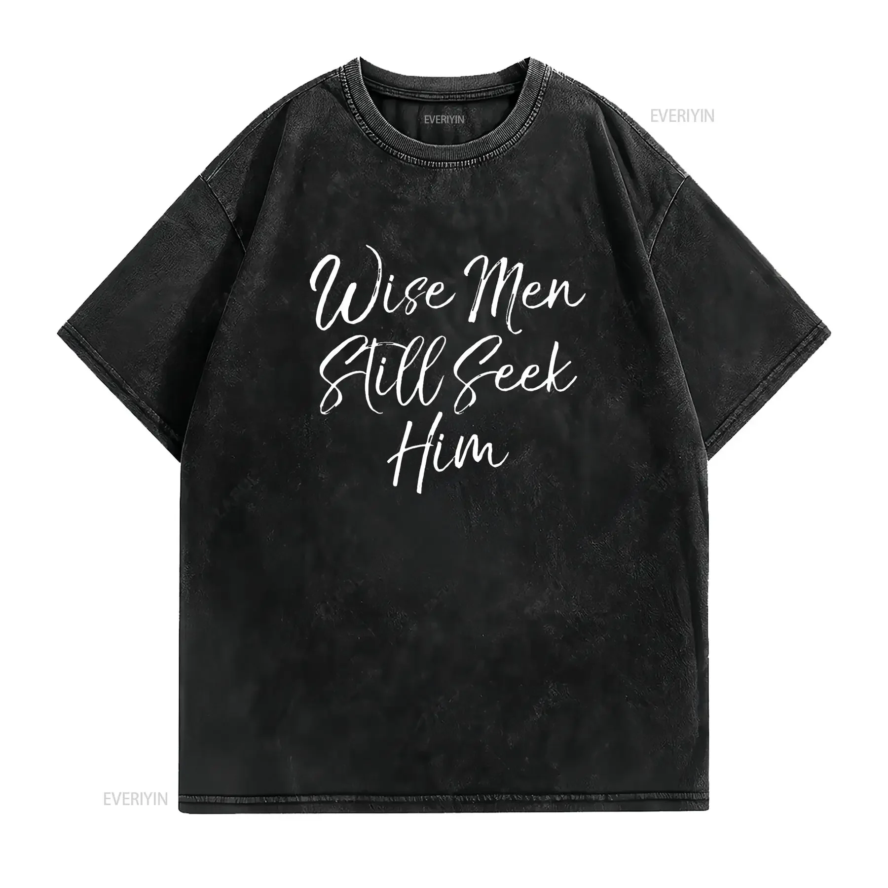 Womens Wise Men Still Seek Him T Shirt Christmas For Black 2XL vintage Washed Comfortable Top For Everyday Wear Soft Slightly