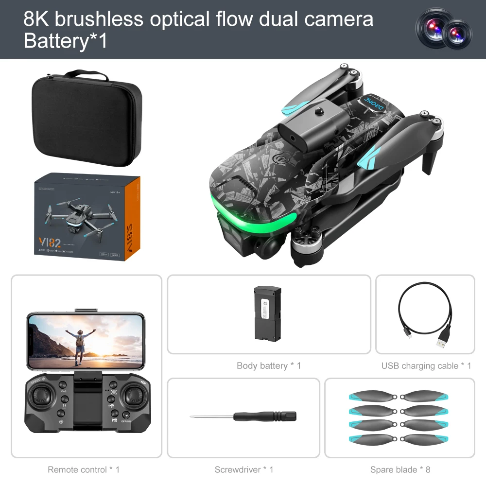 V186 Professional Drone 8K Three HD Camera Obstacle Avoidance GPS Folding Brushless Motor Aerial Photography Toys